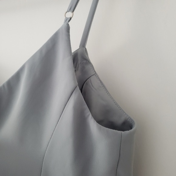 Azazie Clarissa  A Line Chiffon Tea Length Dress Dolphin Grey Sz A6 NWT - Picture 13 of 15